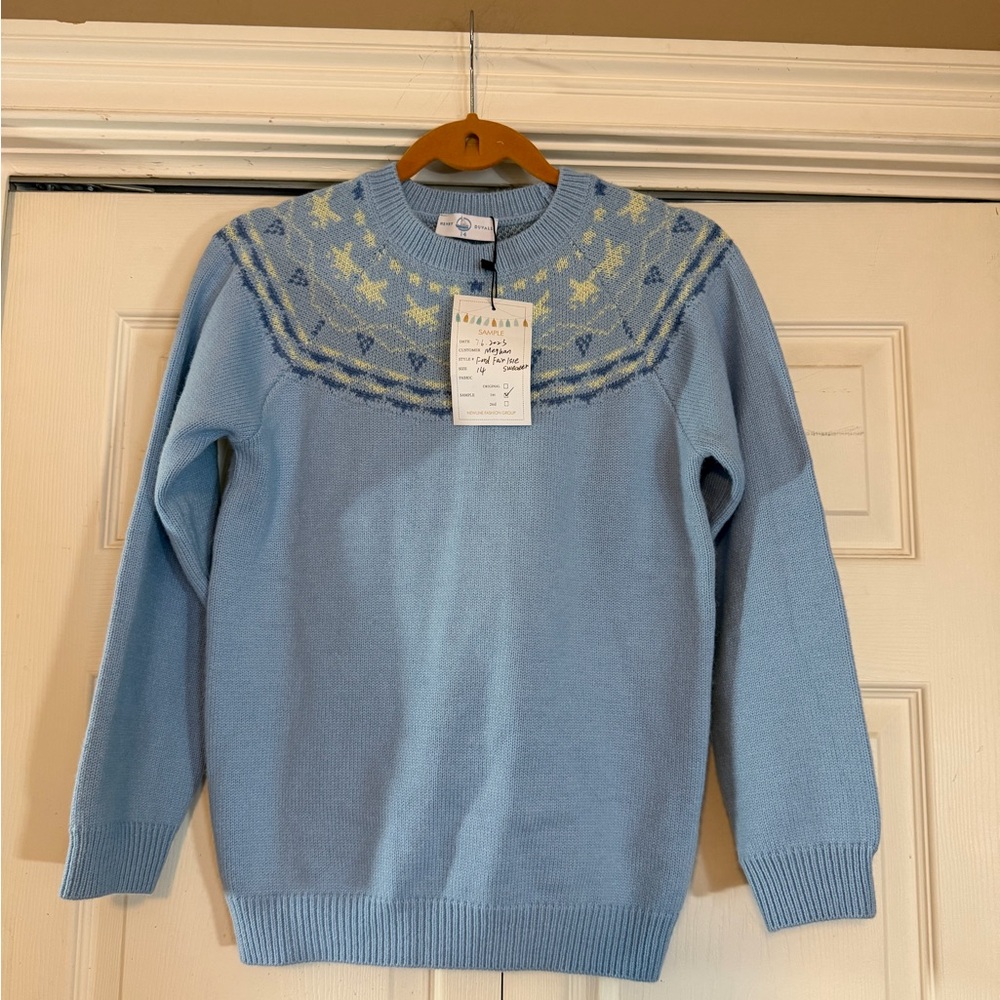 Unisex New Sample Henry Duvall Ford Fair Isle Sweater Blue 14 Nordic Wool